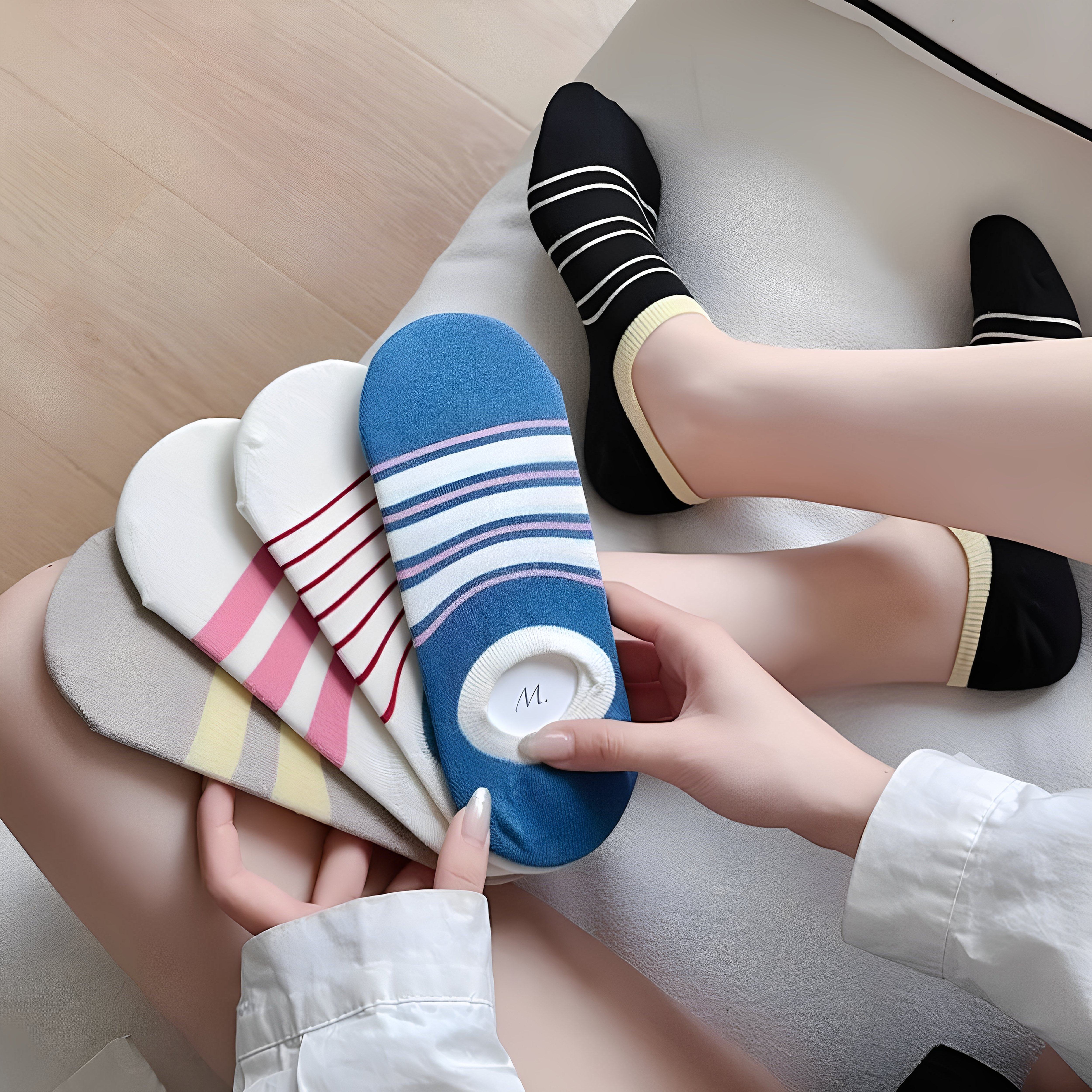 无骨袜子女夏季薄款短筒袜多巴胺船袜纯棉纱线防滑不掉跟隐形棉袜