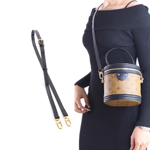 适用lv发财桶包包肩带替换水桶包黑色牛皮真皮金扣银扣包带配件