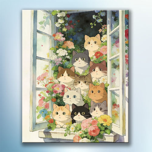 可爱小猫丙烯数字油画治愈解压