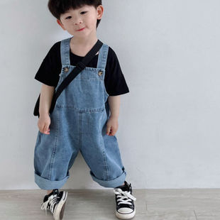 儿童牛仔背带裤2025新款韩版宝宝女儿童宽松牛仔裤男童休闲长裤潮
