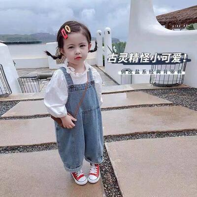 男女童春秋季新款简约牛仔背带裤