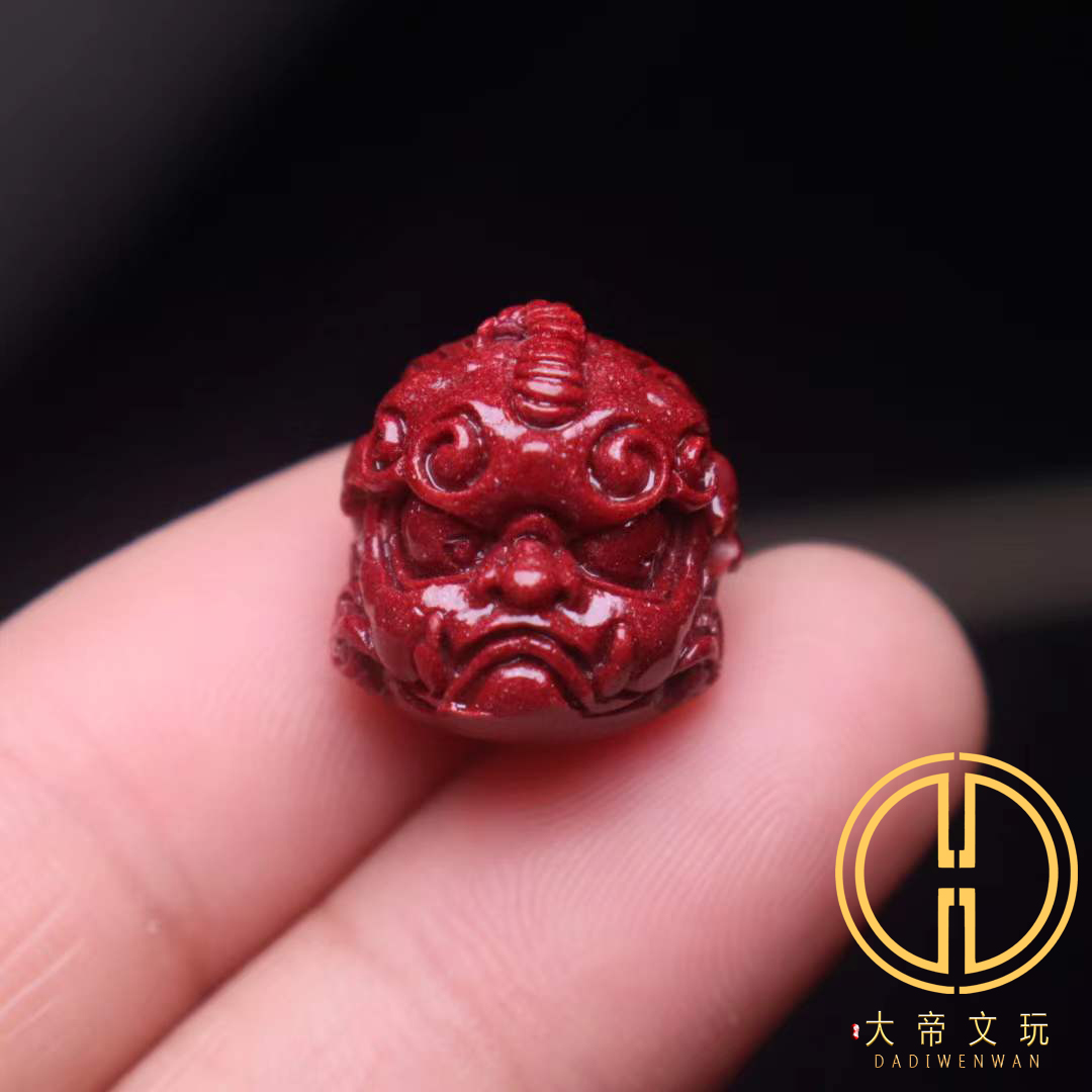 保真朱砂醒狮隔珠顶腰珠配饰图片