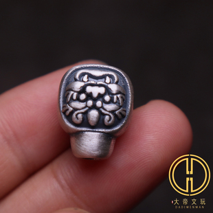 原创足银999貔貅兽面三通佛头菩提手串长串串珠编绳diy文玩配饰件