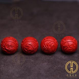 天然原矿朱砂红砂四象神兽圆珠顶腰珠隔珠菩提手长串diy文玩配饰