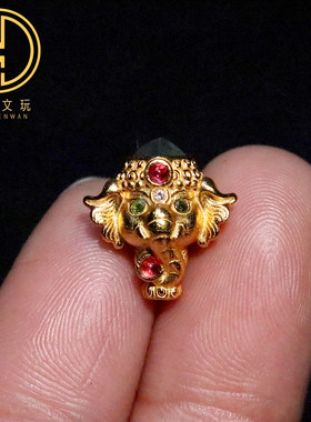 天然翡翠镶嵌925银镀金象神三通佛头菩提手串手链diy文玩配件配饰