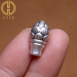 纯银足银999莲花三通佛头金刚星月菩提手串长串手链diy文玩配饰