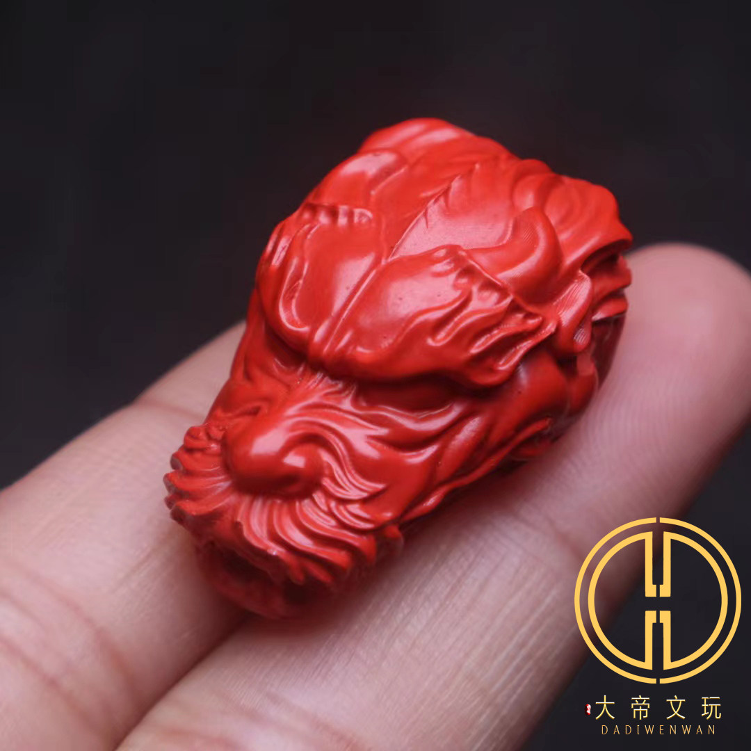 原矿朱砂红砂龙头三通佛头配饰件