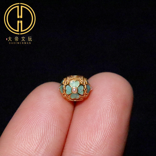 原创足银925银镀金花桶珠顶腰珠隔珠手串手工串珠编绳diy文玩配饰