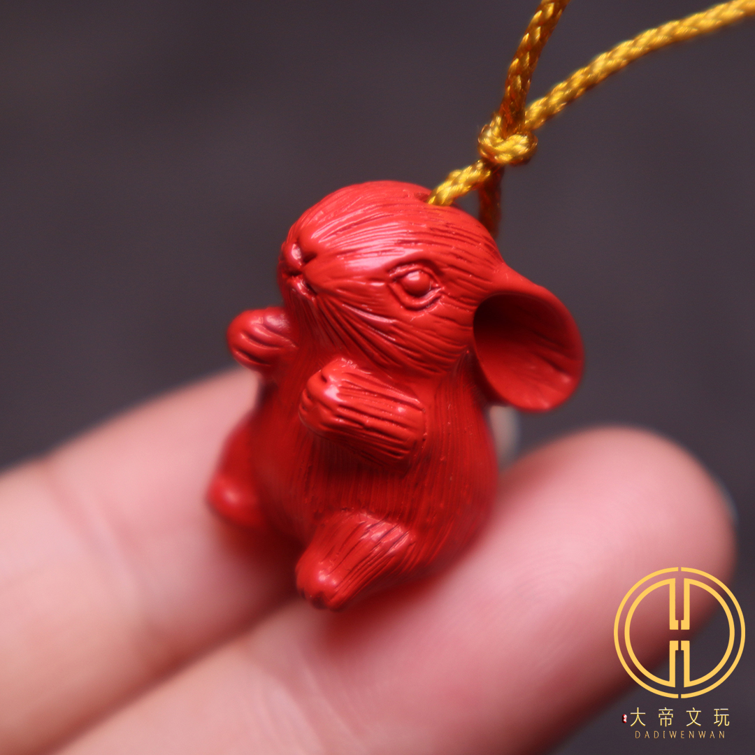 保真朱砂兔子吊坠侧挂文玩配饰