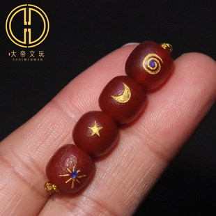 天然红玛瑙风化纹日月星辰桶珠隔珠散珠菩提手串手链diy文玩配饰