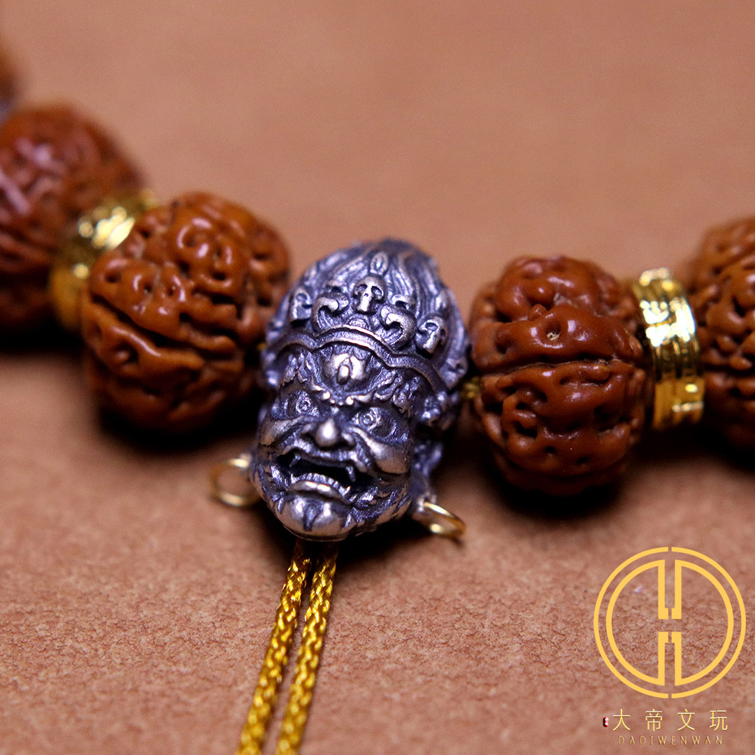 原创纯银925大黑天三通佛头精工金刚星月菩提手串diy编绳文玩配饰