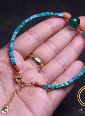 新款设计极细方珠绿度母心咒手环