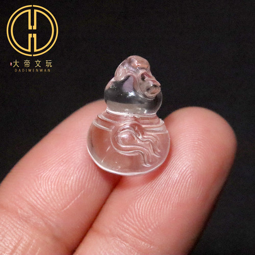 天然白水晶铜钱葫芦侧挂吊坠小提溜手链手串挂件饰品编绳文玩配饰