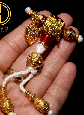 古法金彩绘大黑体三通套装组合金刚星月菩提手串手链文玩diy配饰
