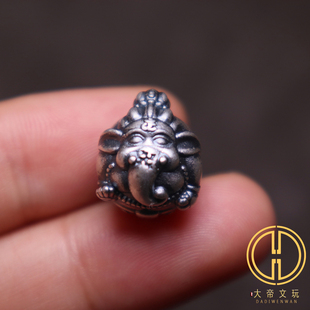 原创99足银3D硬银象神顶珠隔珠金刚星月菩提手串长串diy文玩配饰