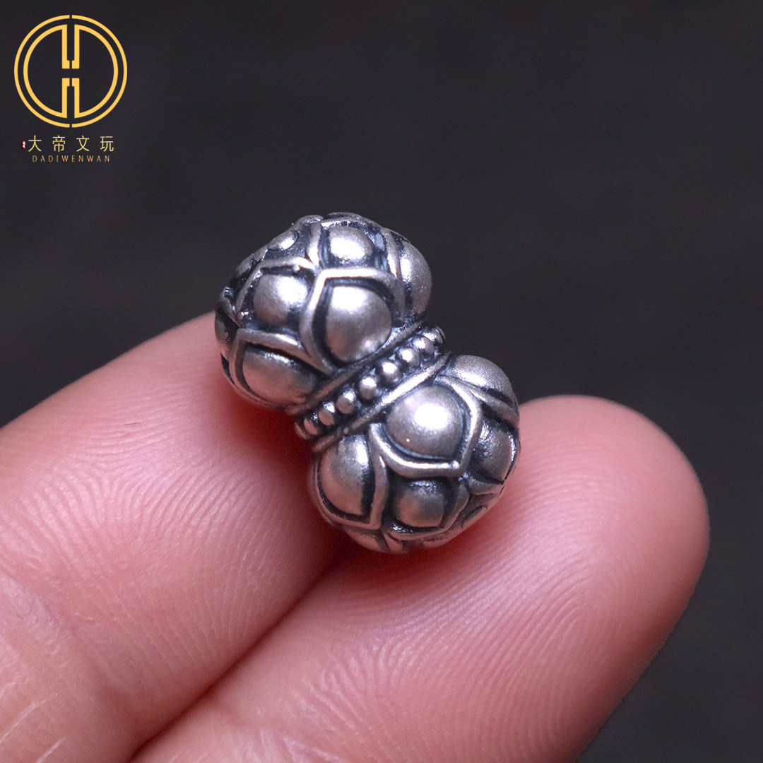 s999足银纯银并蒂莲双莲花顶腰珠隔珠散珠手串编绳diy文玩配饰件