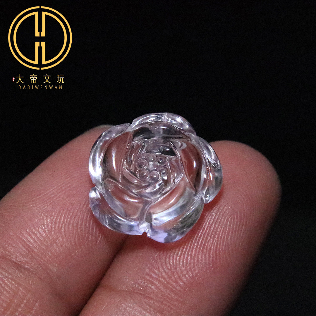 天然白水晶玫瑰花背云隔珠吊坠菩提手串项链挂件饰品diy文玩配饰