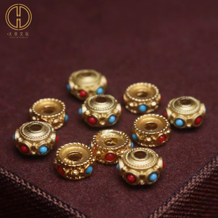 尼泊尔古法老金蜻蜓眼转运隔珠隔片镶嵌散珠diy手串链吊坠配饰件