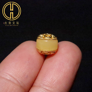 银镀金纯银925蜜蜡镶嵌桶珠顶腰珠隔珠菩提手链编绳diy文玩配饰