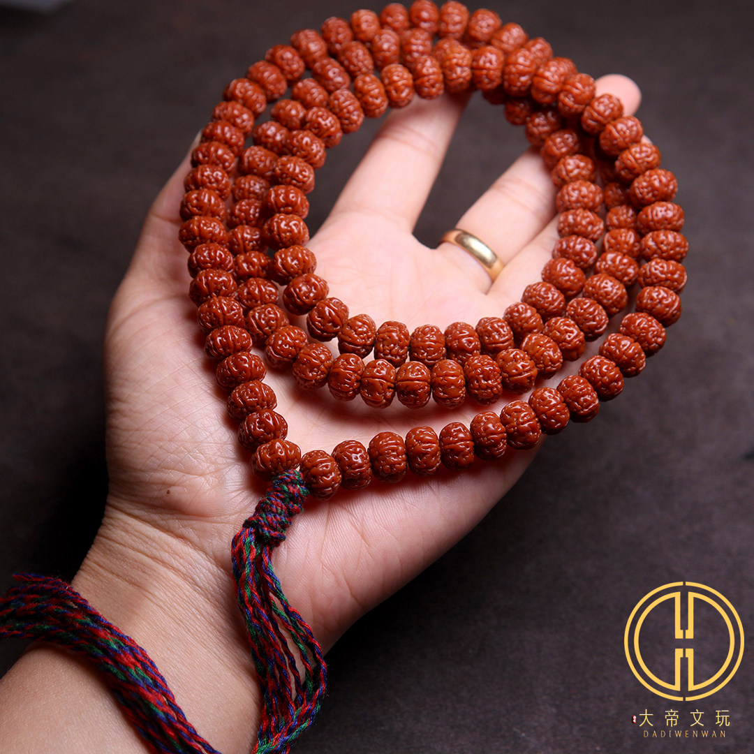 天然机刷玉化包浆小金刚菩提子矮桩爆肉108颗佛珠手链六瓣文玩串