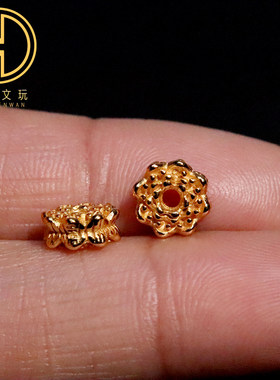 纯银925银镀金并蒂莲隔片垫片隔珠手链手工串珠编绳diy文玩配饰