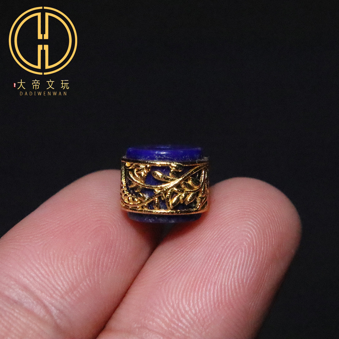 纯银s925银镀金天然青金石金枝玉叶桶珠菩提手串编绳diy文玩配饰