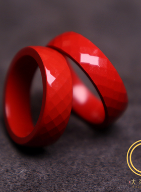 保真朱砂无相切面跑环戒指隔圈