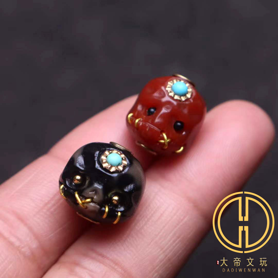 西藏天珠雕刻阿呆隔珠腰珠背云金刚星月菩提手串长串diy文玩配饰