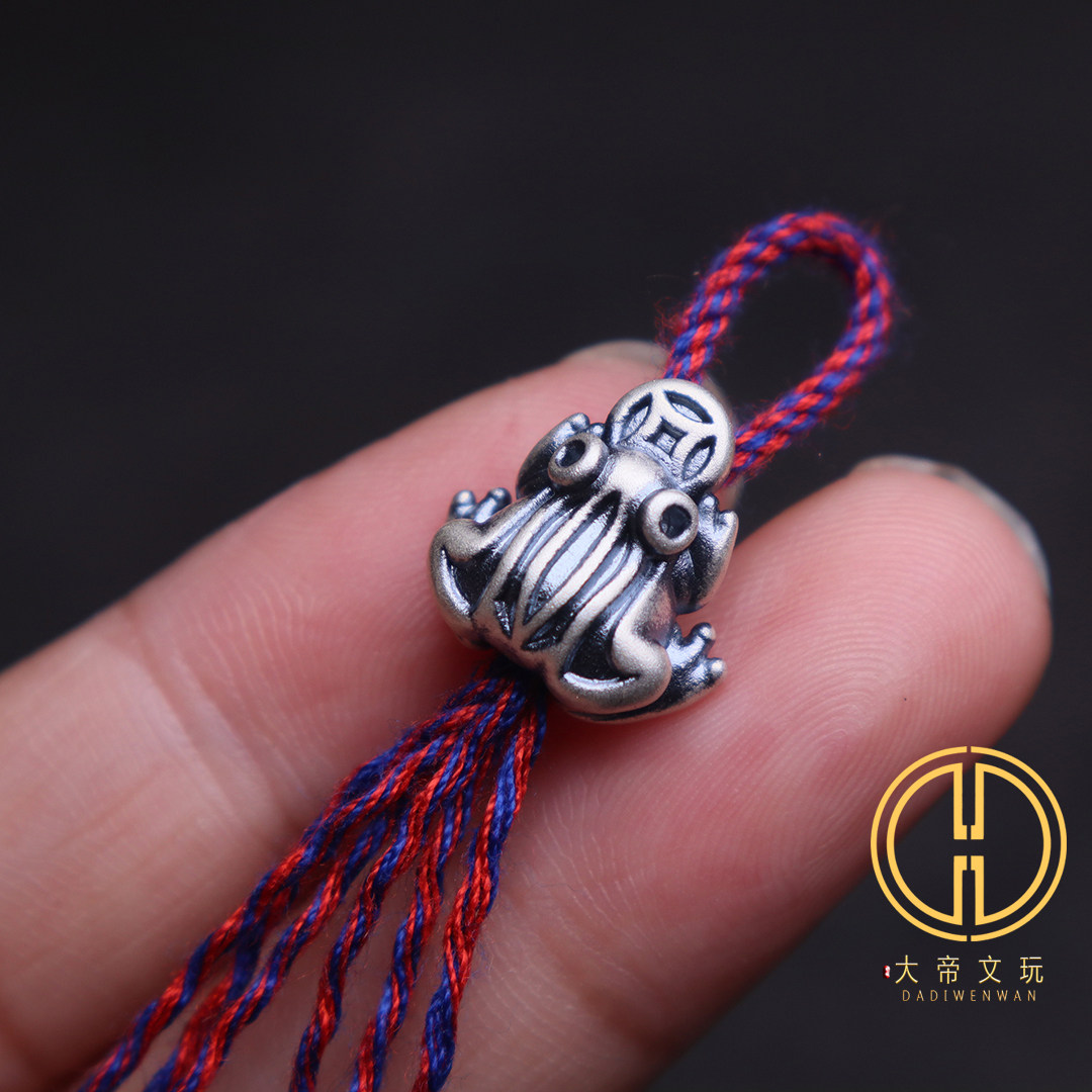 足银招财金蟾背云绳束文玩配饰