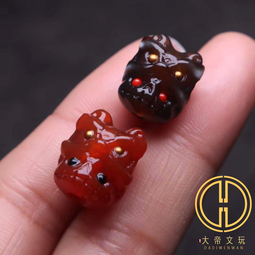 西藏天珠虎头阿呆镶嵌款背云腰珠隔珠菩提手长串108diy文玩配饰