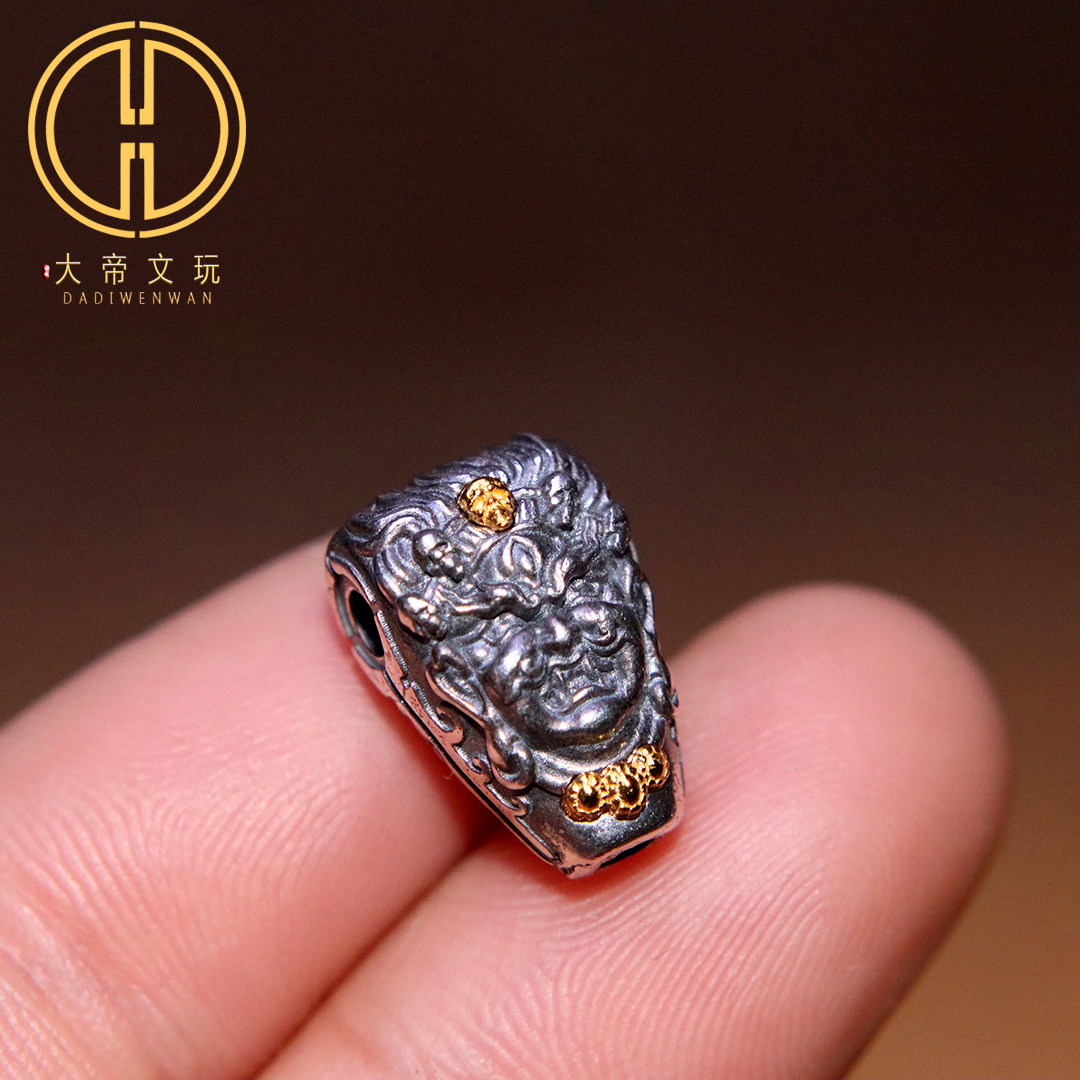 原创纯银925大黑天三通佛头精工金刚星月菩提手串diy编绳文玩配饰