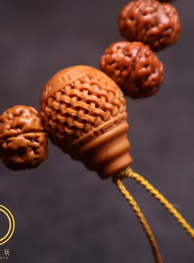 橄榄核雕刻编织纹三通佛头老油核金刚星月菩提手串108长串diy配饰