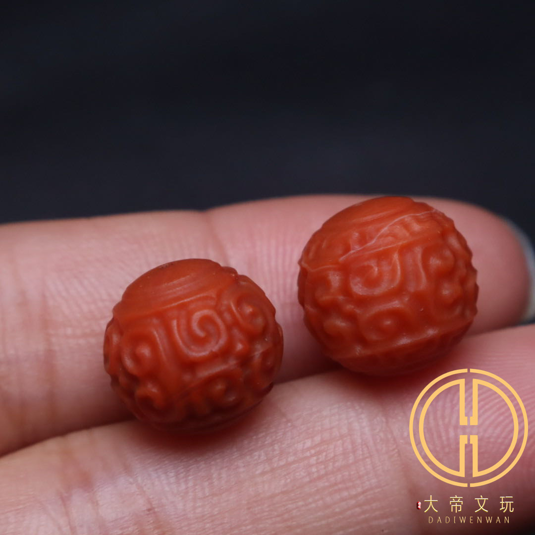 天然原矿南红回纹圆珠顶隔珠长串