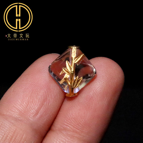 银镀金纯银925天然白水晶四方竹子背云隔珠菩提手链手串diy配饰