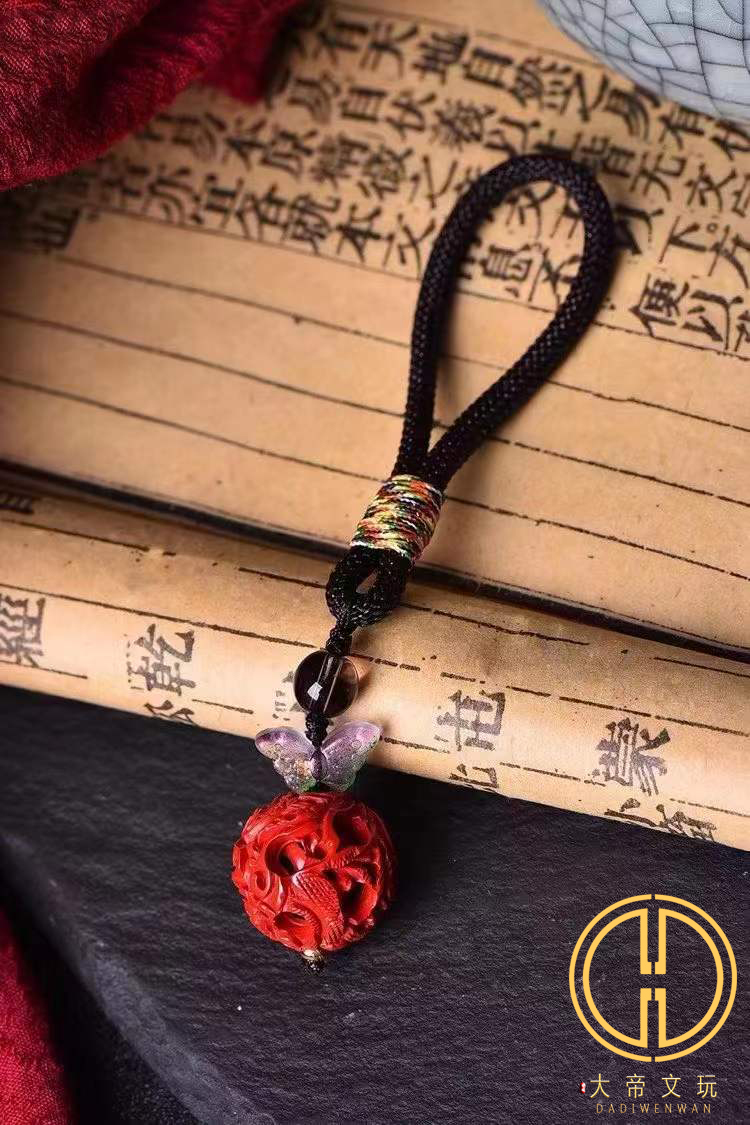 保真朱砂红砂鬼工球手把件车挂包挂手机挂件菩提手串diy文玩配饰