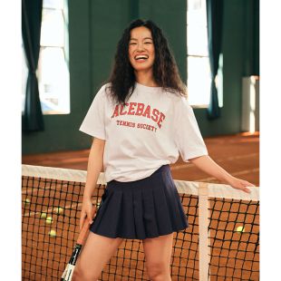 AceBase美式 网球上衣女索罗娜凉感宽松百搭t恤 复古字母印花短袖