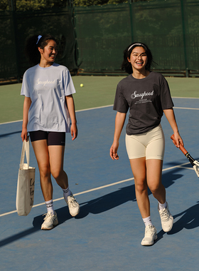 AceBase美式复古印花半袖t恤女2025新款夏季短袖休闲宽松运动上衣