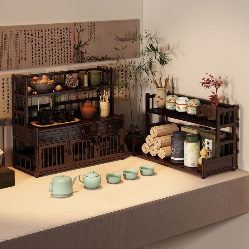 茶桌茶台博古架茶室桌面茶杯置物架紫砂壶摆放展示架茶叶茶具收纳