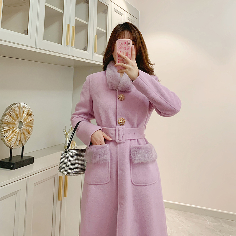 水貂拼接羊毛中长款复古