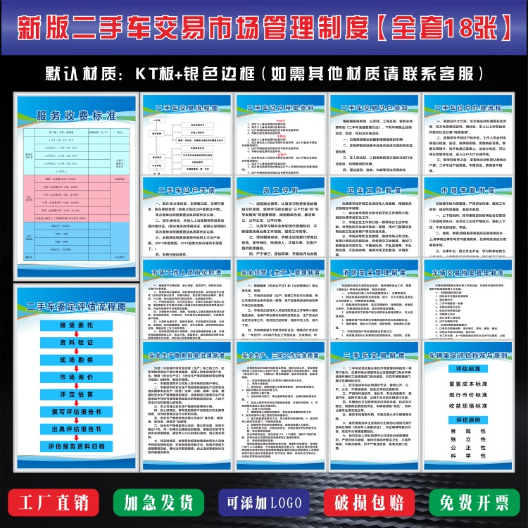 二手车管理制度KT板轻便易装实惠