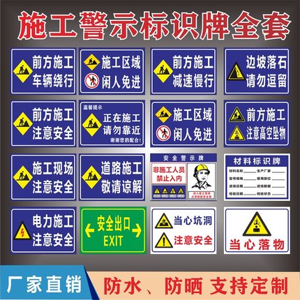 安全警示标识牌建筑施工工地现场告知牌注意安全佩戴安全帽提示牌