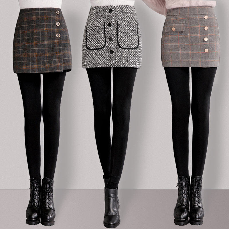 打底裤女秋冬加绒外穿高腰包臀一体裙裤冬季加厚保暖弹力踩脚裤子