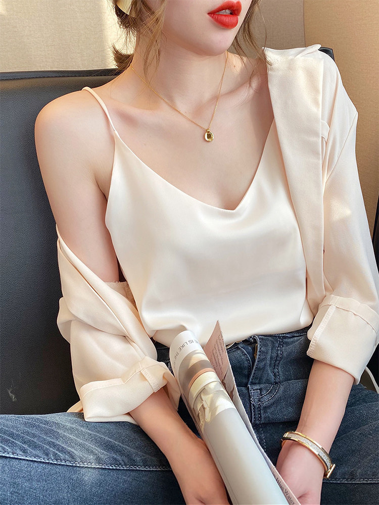 vintage高端吊带女性感上衣夏宽松外穿无袖打底小背心网红内搭潮