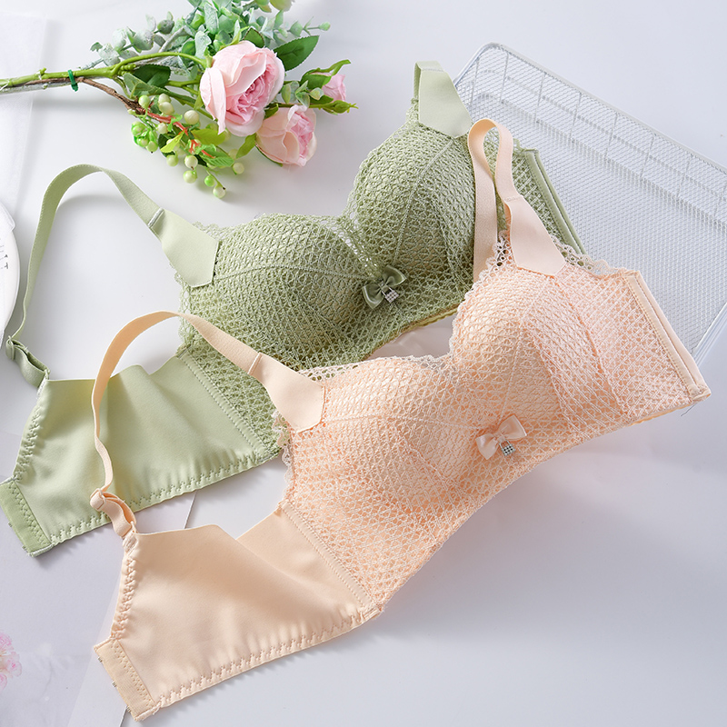 红色内衣套装女无钢圈小胸聚拢