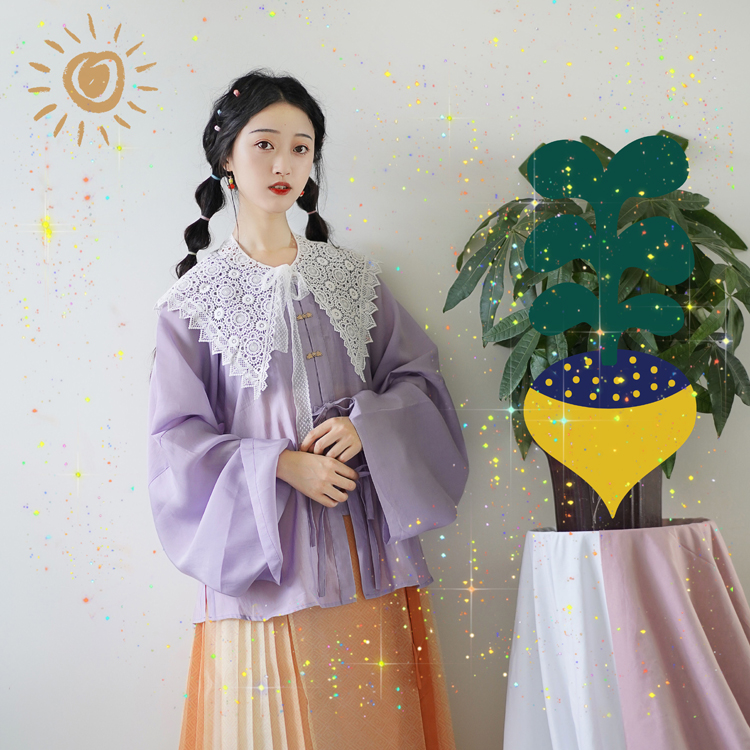 原创明制少女对襟百搭款圆领衫