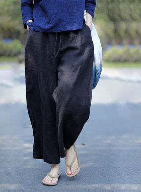 100%亚麻阔腿裤胖妹大码垂感显瘦百搭休闲加肥加大200斤亚麻裤子