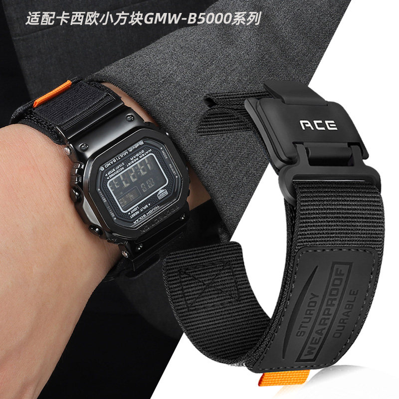 适配g-shock卡西欧35周年小银块GMW-B5000魔术贴尼龙帆布手表带男