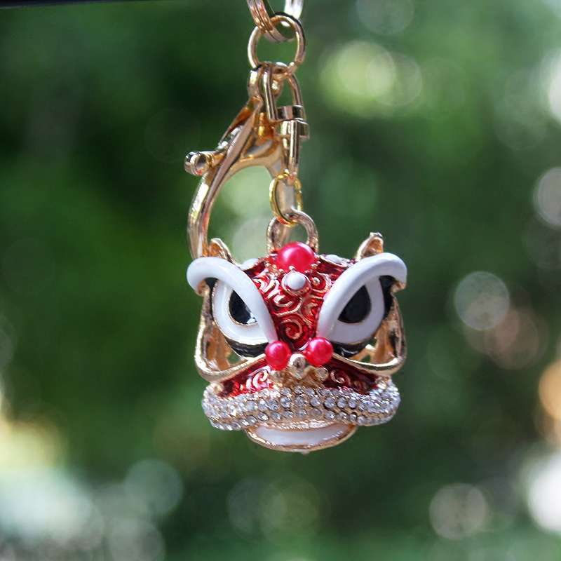 中国传统手工艺醒狮钥匙扣舞狮子头钥匙圈创意汽车钥匙环包包挂件