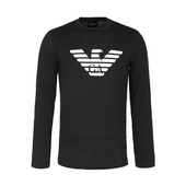 阿玛尼男士 经典 logo图案黑色百搭圆领长袖 Armani T恤纯棉打底衫 男