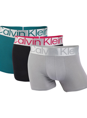 3件装Calvin Klein/凯文克莱男士舒适纯棉平角内裤CK四角内裤短裤